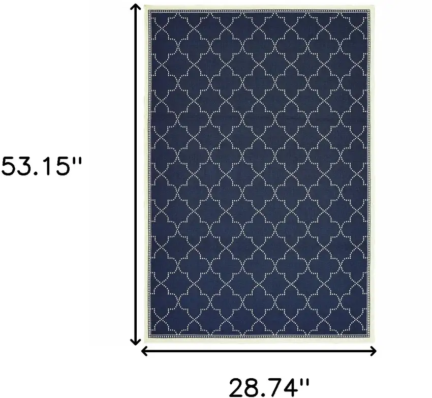 3' X 5' Navy Geometric Stain Resistant Indoor Outdoor Area Rug Photo 9