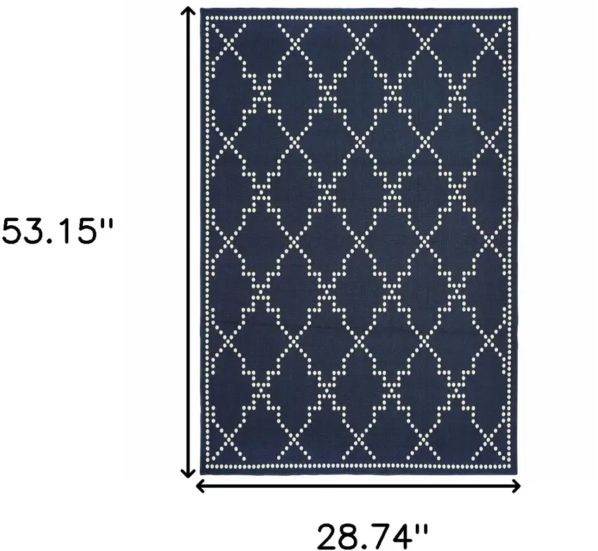 Blue and Ivory Geometric Stain Resistant Indoor Outdoor Area Rug Photo 3