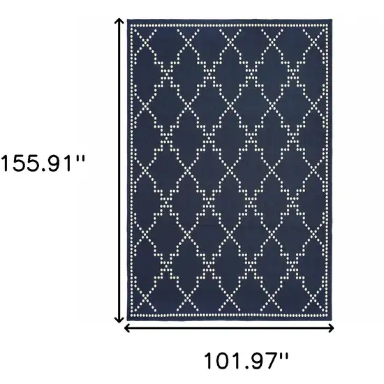 Blue and Ivory Geometric Stain Resistant Indoor Outdoor Area Rug Photo 3