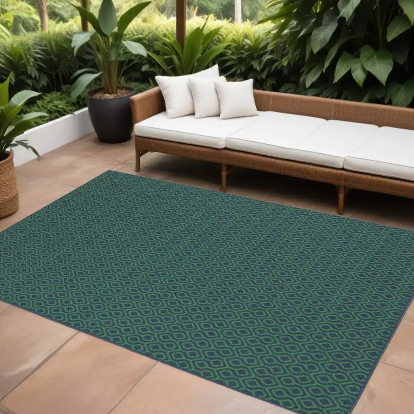 Blue and Green Geometric Stain Resistant Indoor Outdoor Area Rug Photo 1
