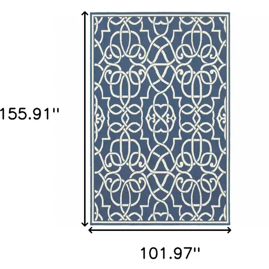 Blue and Ivory Geometric Stain Resistant Indoor Outdoor Area Rug Photo 3