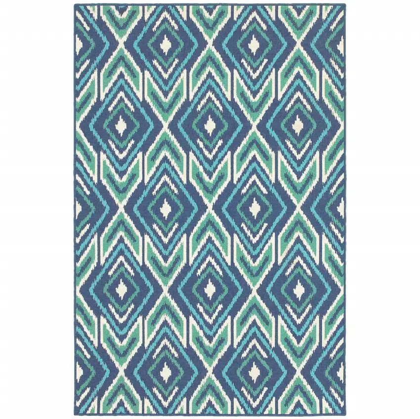 6' X 9' Navy Geometric Stain Resistant Indoor Outdoor Area Rug Photo 1