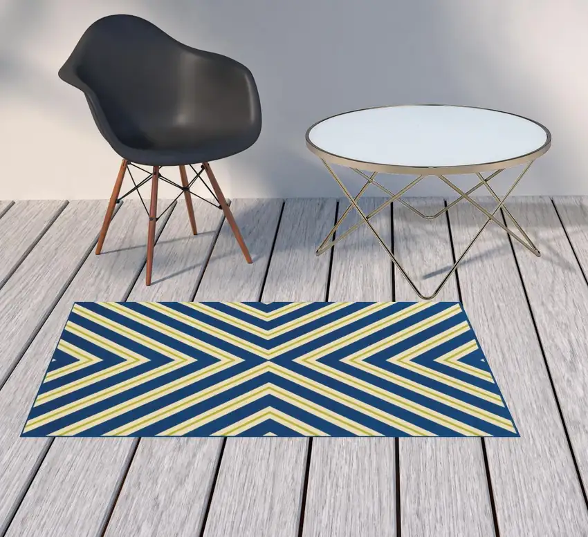 3' X 5' Navy Geometric Stain Resistant Indoor Outdoor Area Rug Photo 2
