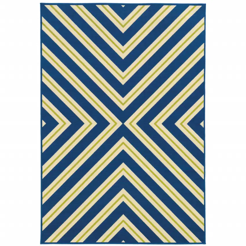 9' X 13' Navy Geometric Stain Resistant Indoor Outdoor Area Rug Photo 1