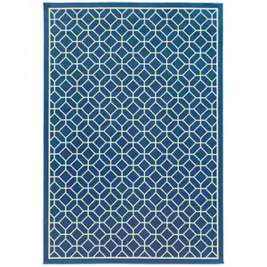 Photo of 9' X 13' Navy Geometric Stain Resistant Indoor Outdoor Area Rug