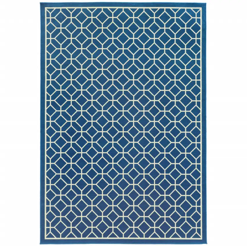 9' X 13' Navy Geometric Stain Resistant Indoor Outdoor Area Rug Photo 1