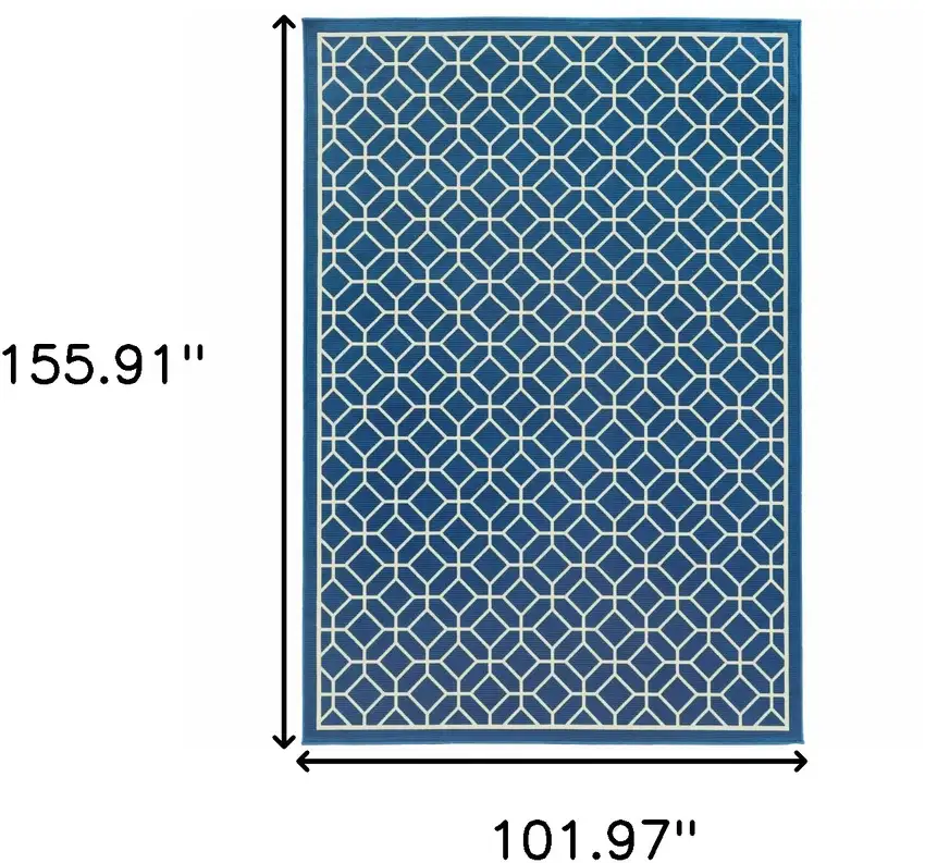 9' X 13' Navy Geometric Stain Resistant Indoor Outdoor Area Rug Photo 5
