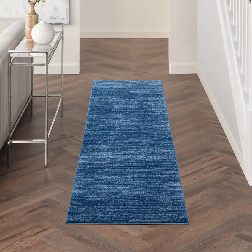 8' Blue Non Skid Indoor Outdoor Runner Rug Photo 5