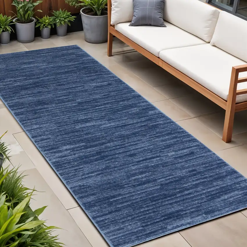 8' Blue Non Skid Indoor Outdoor Runner Rug Photo 1