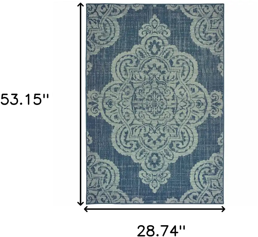 3' X 5' Navy Oriental Stain Resistant Indoor Outdoor Area Rug Photo 5