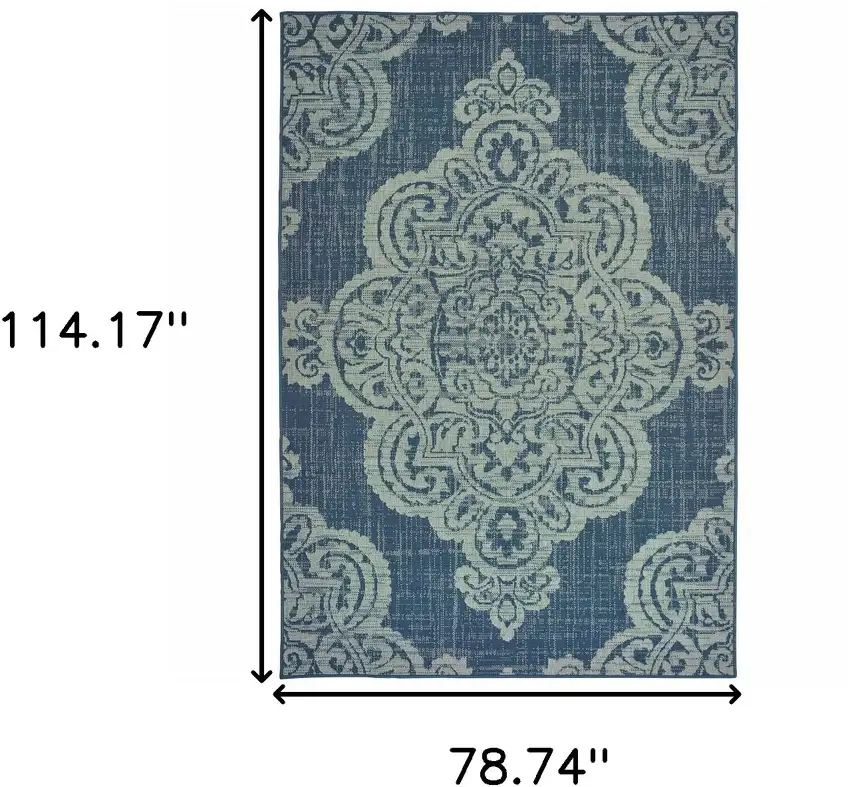 6' X 9' Navy Oriental Stain Resistant Indoor Outdoor Area Rug Photo 5