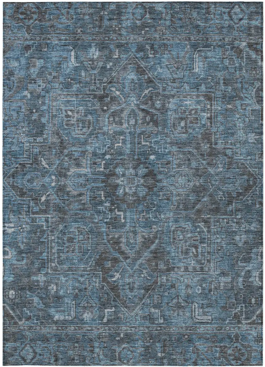 3' X 4' Navy and Black Oriental Washable Non Skid Indoor Outdoor Area Rug Photo 4