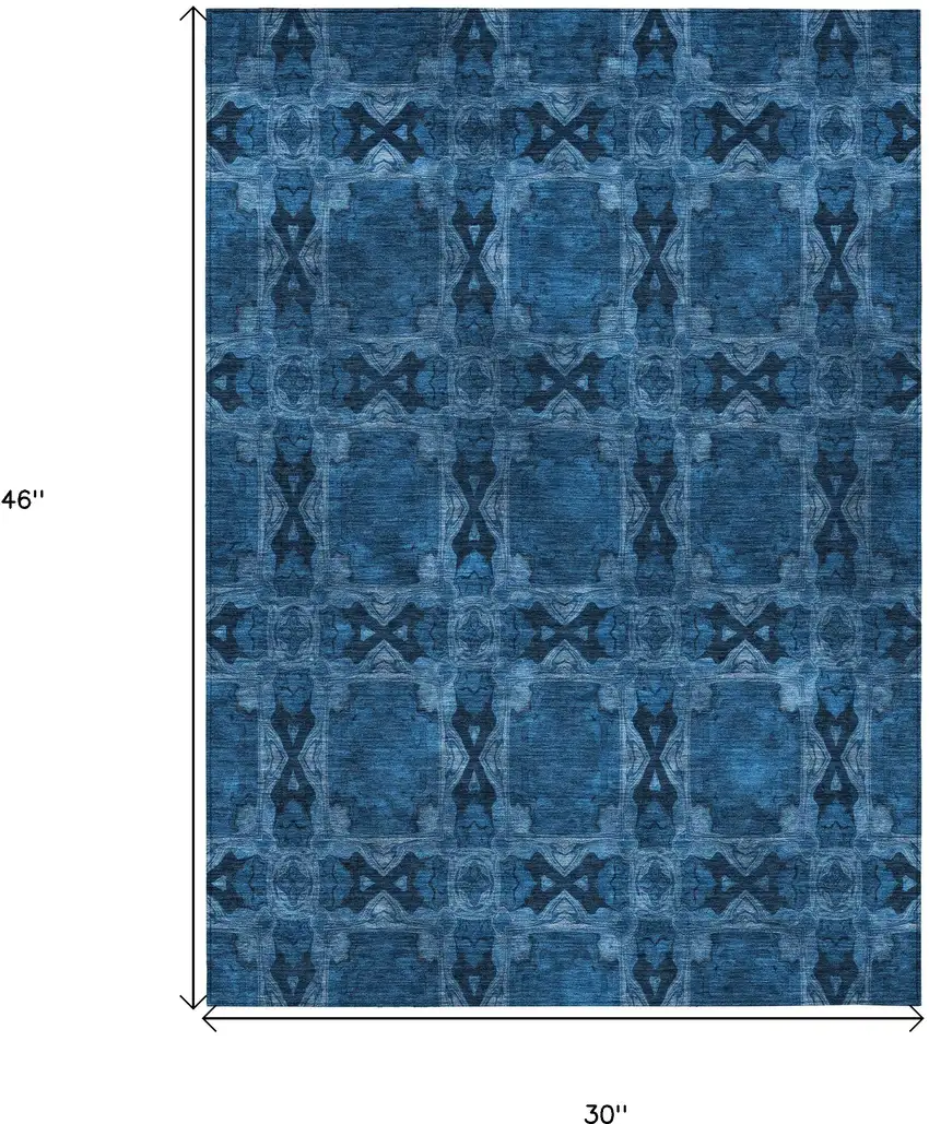 3' X 4' Navy and Gray Floral Medallion Washable Non Skid Indoor Outdoor Area Rug Photo 3