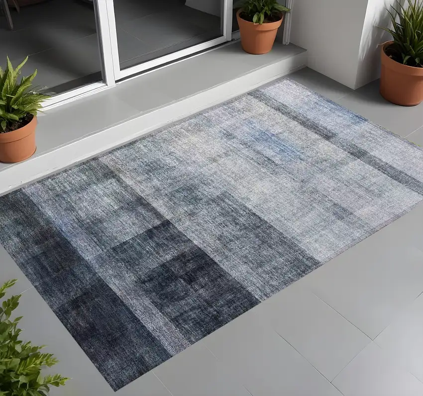 Navy and Gray Ombre Washable Non Skid Indoor Outdoor Area Rug Photo 1