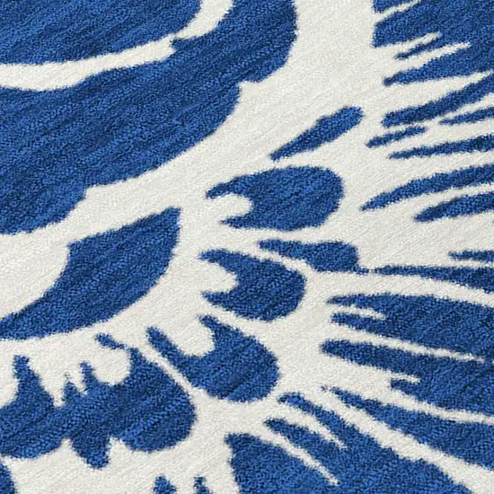 Navy and Ivory Floral Washable Non Skid Indoor Outdoor Area Rug Photo 8