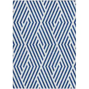 Photo of 3' X 4' Navy and White Geometric Washable Non Skid Indoor Outdoor Area Rug