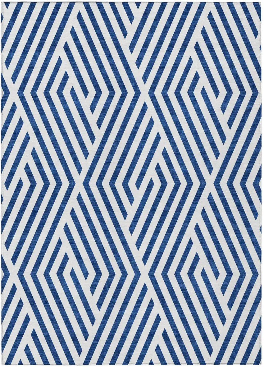 Navy and White Geometric Washable Non Skid Indoor Outdoor Area Rug Photo 2