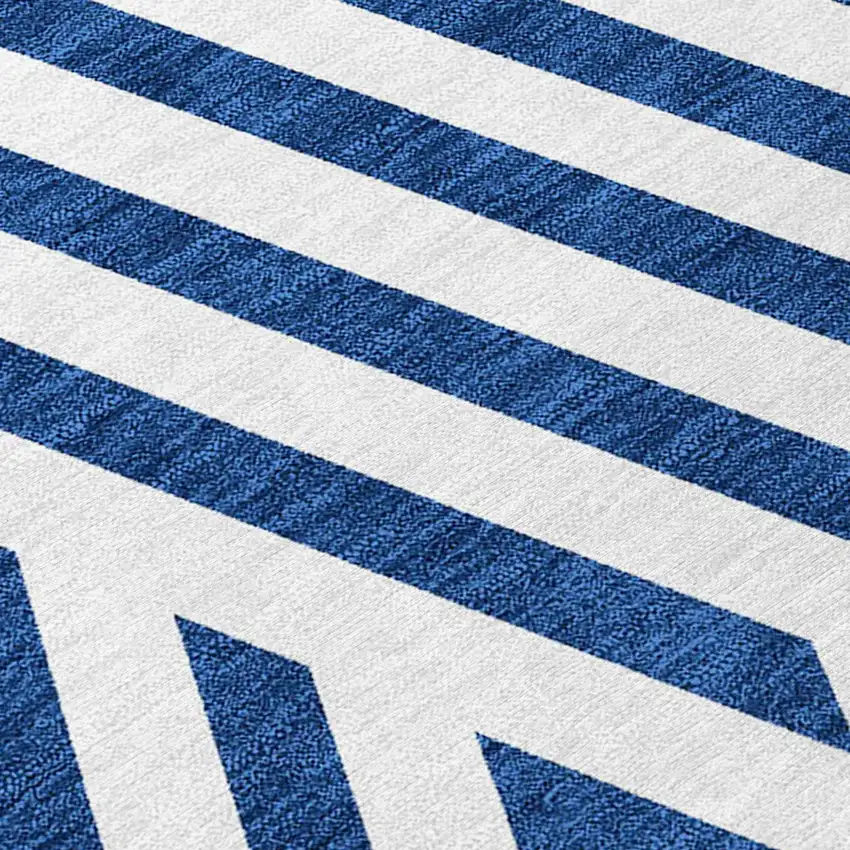 Navy and White Geometric Washable Non Skid Indoor Outdoor Area Rug Photo 8