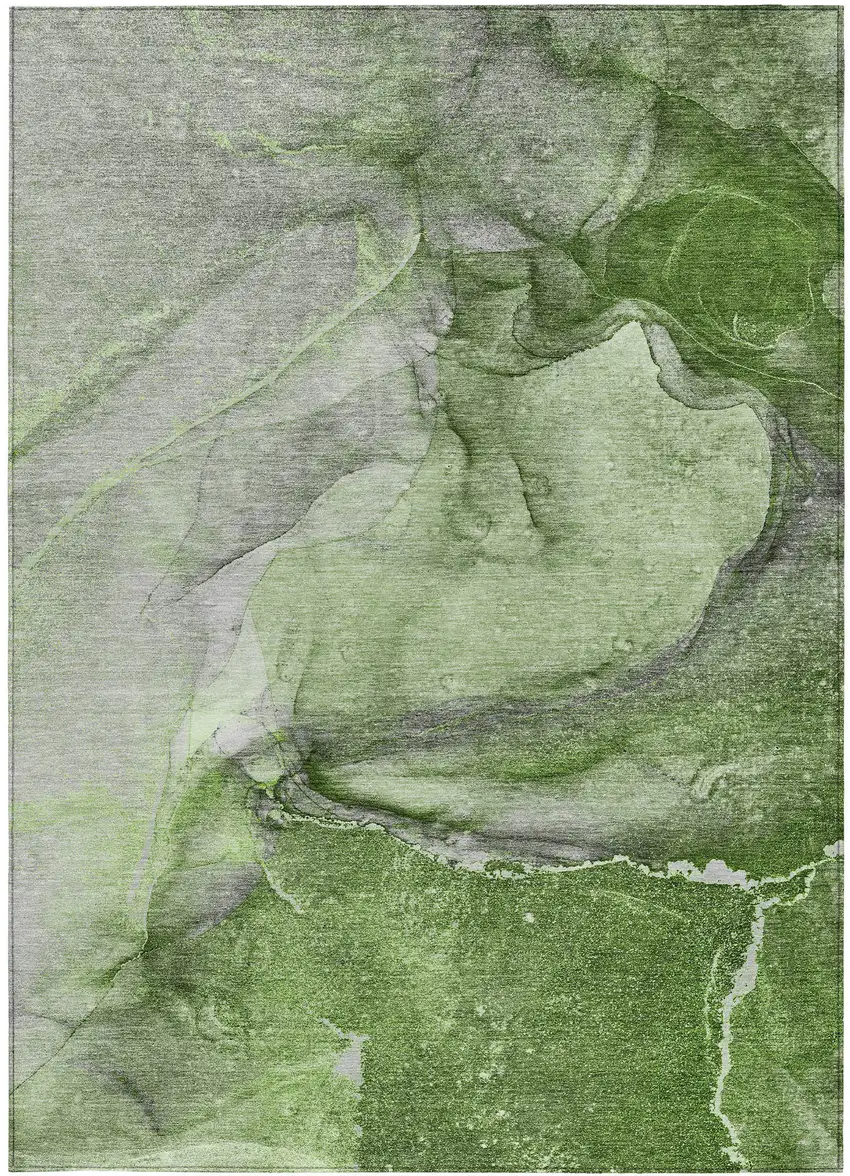 3' X 4' Olive Green Abstract Washable Non Skid Indoor Outdoor Area Rug Photo 5