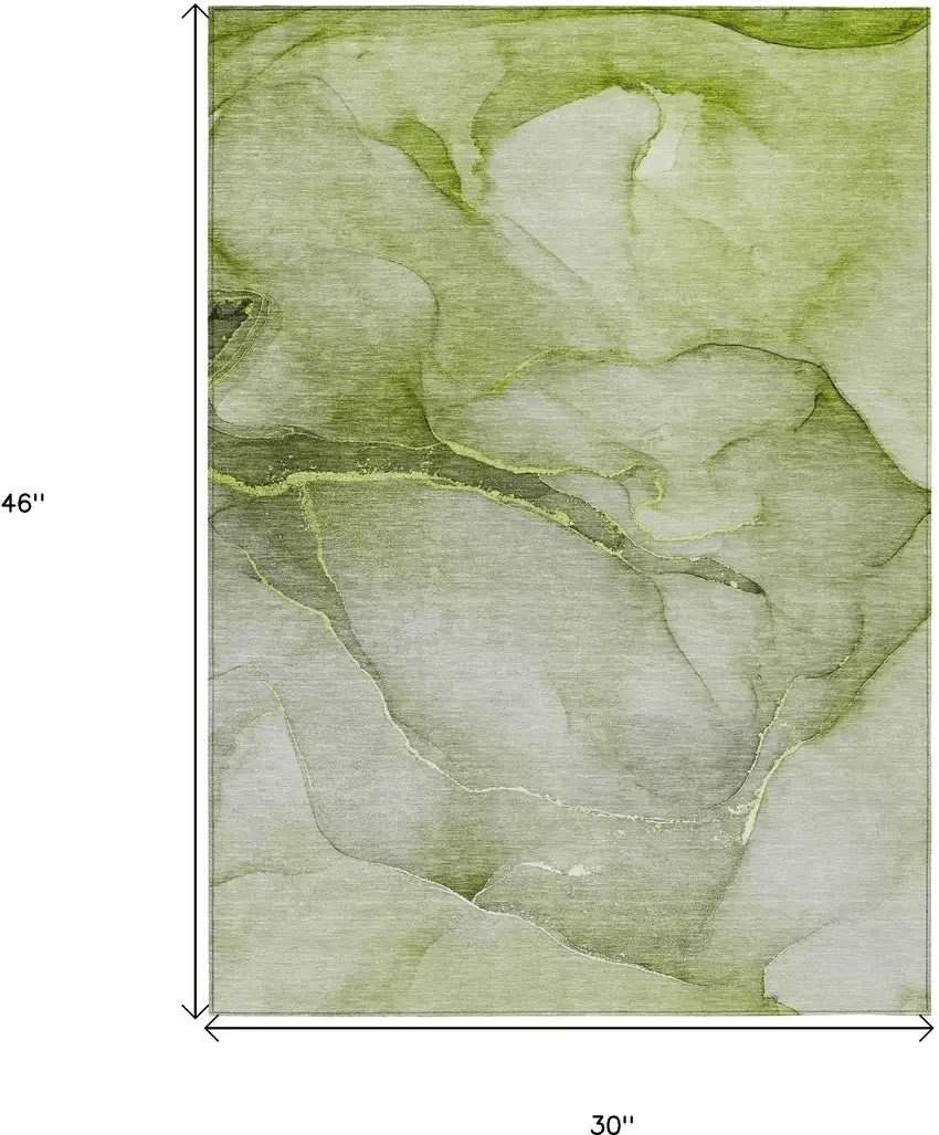 Olive Green Abstract Washable Non Skid Indoor Outdoor Area Rug Photo 3