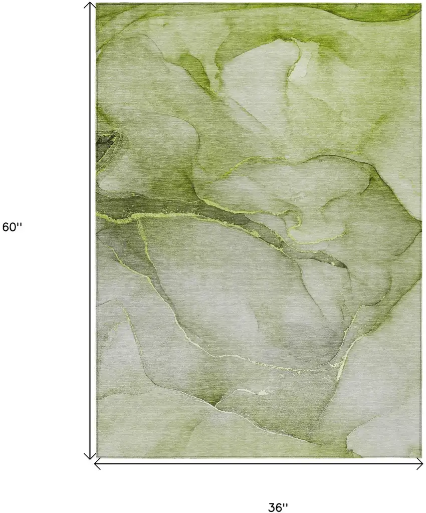 3' X 5' Olive Green Abstract Washable Non Skid Indoor Outdoor Area Rug Photo 3