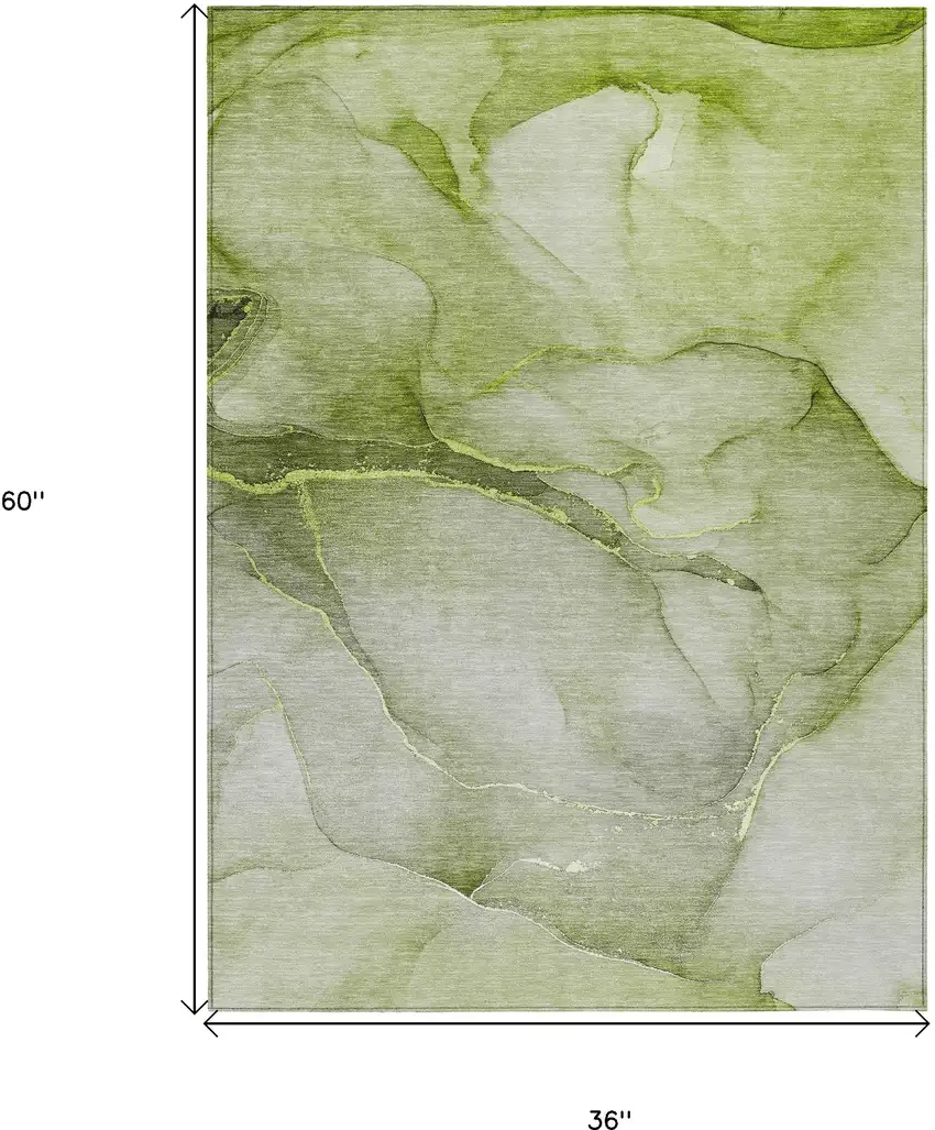 3' X 5' Olive Green Abstract Washable Non Skid Indoor Outdoor Area Rug Photo 3