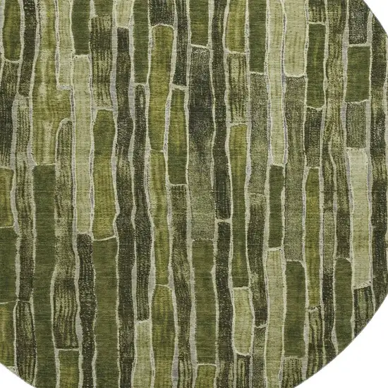 8' X 8' Olive Green And Beige Striped Washable Round Rug With UV Protection Photo 2