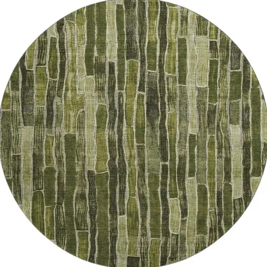 8' X 8' Olive Green And Beige Striped Washable Round Rug With UV Protection Photo 3