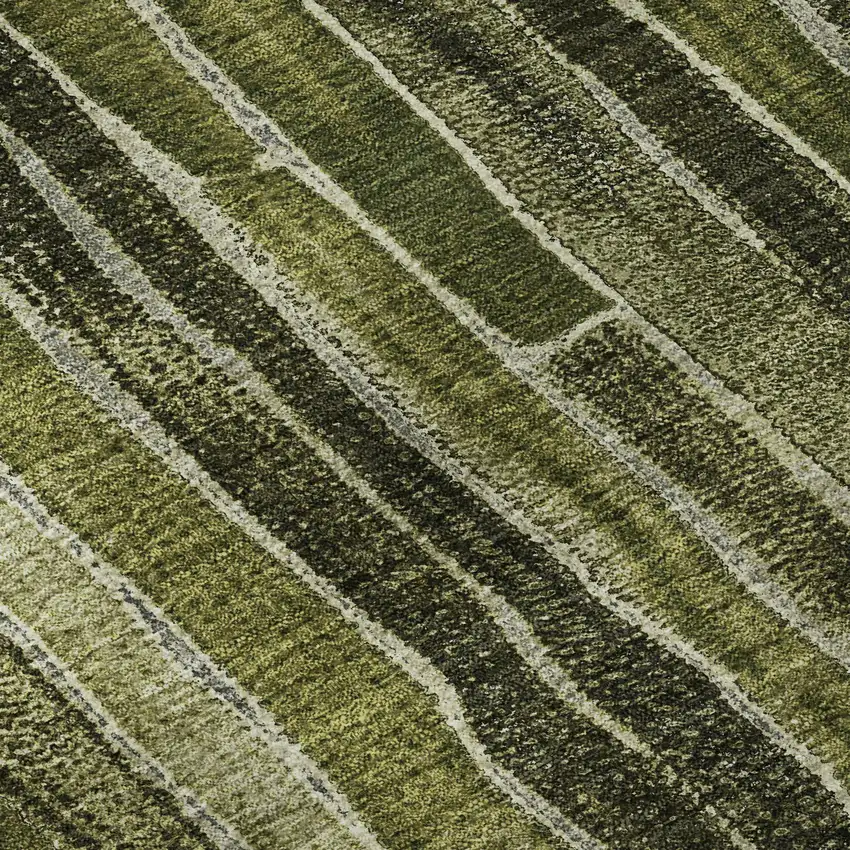 8' X 8' Olive Green And Beige Striped Washable Round Rug With UV Protection Photo 8
