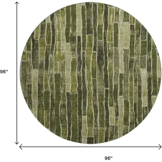 8' X 8' Olive Green And Beige Striped Washable Round Rug With UV Protection Photo 9
