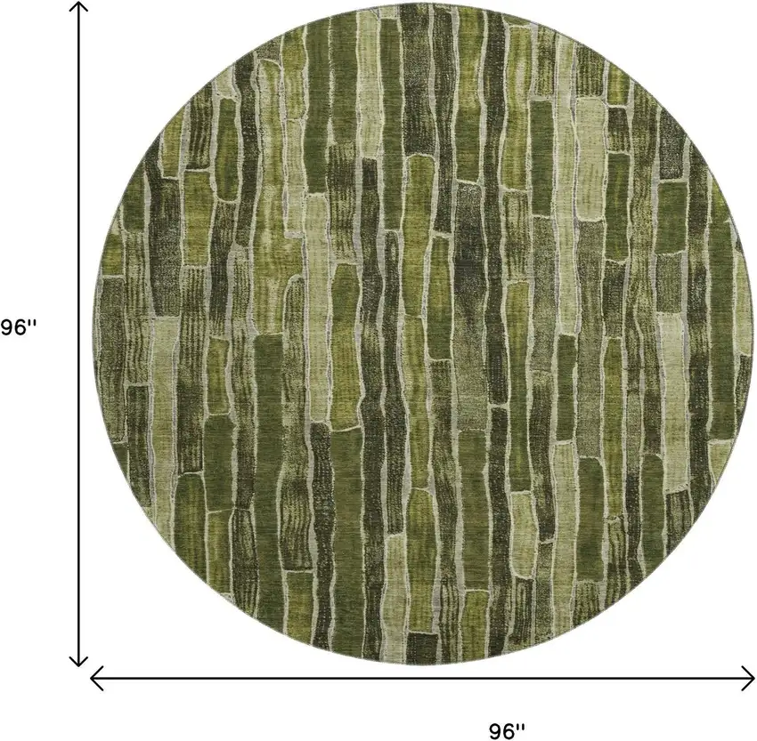 8' X 8' Olive Green And Beige Striped Washable Round Rug With UV Protection Photo 9