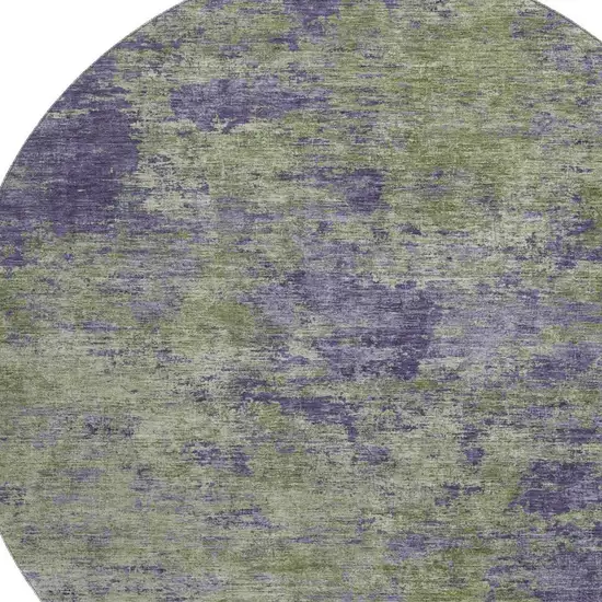 8' X 8' Olive Green And Purple Abstract Washable Round Rug With UV Protection Photo 2