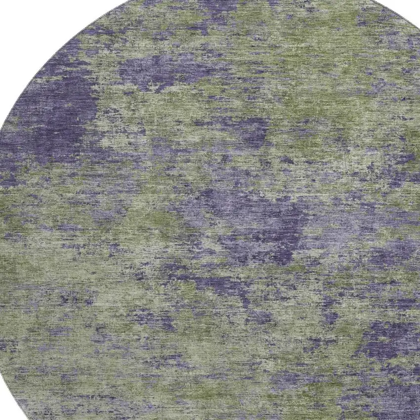 8' X 8' Olive Green And Purple Abstract Washable Round Rug With UV Protection Photo 2