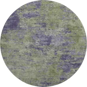 Photo of 8' X 8' Olive Green And Purple Abstract Washable Round Rug With UV Protection