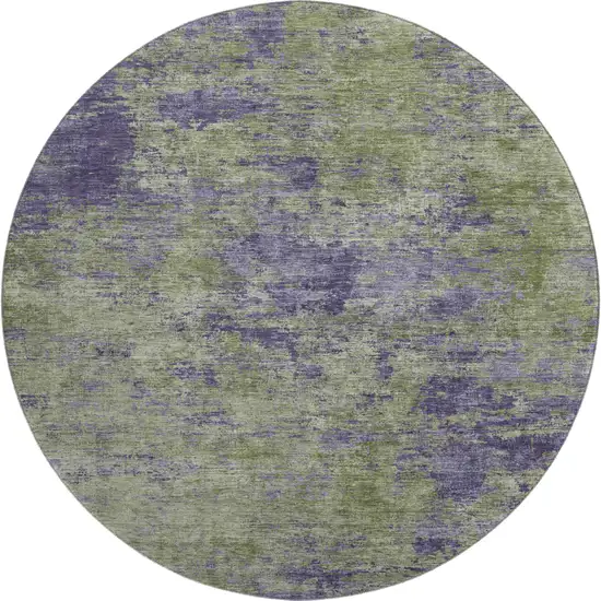 8' X 8' Olive Green And Purple Abstract Washable Round Rug With UV Protection Photo 1