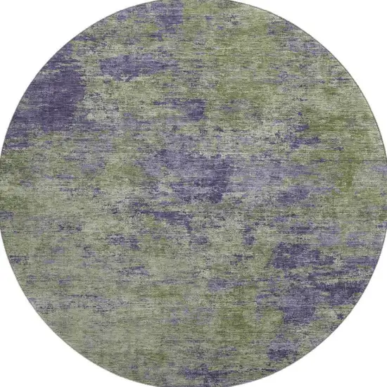 8' X 8' Olive Green And Purple Abstract Washable Round Rug With UV Protection Photo 3
