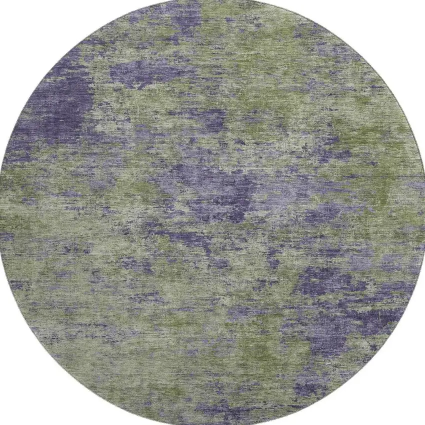 8' X 8' Olive Green And Purple Abstract Washable Round Rug With UV Protection Photo 3