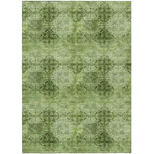 Photo of 3' X 4' Olive Green Floral Medallion Washable Non Skid Indoor Outdoor Area Rug