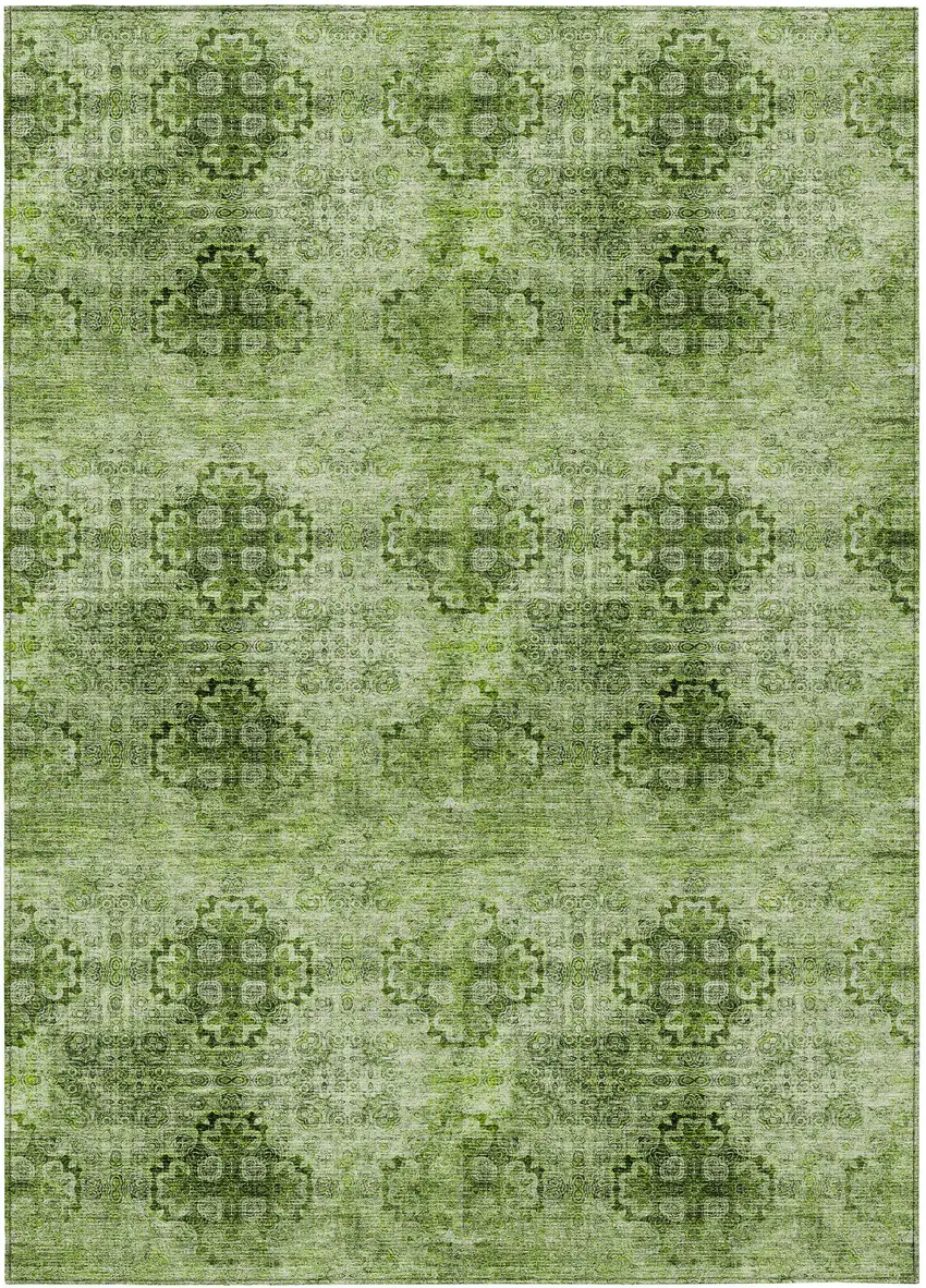 3' X 4' Olive Green Floral Medallion Washable Non Skid Indoor Outdoor Area Rug Photo 1
