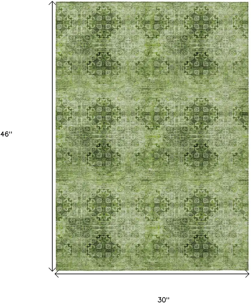 Olive Green Floral Medallion Washable Non Skid Indoor Outdoor Area Rug Photo 3