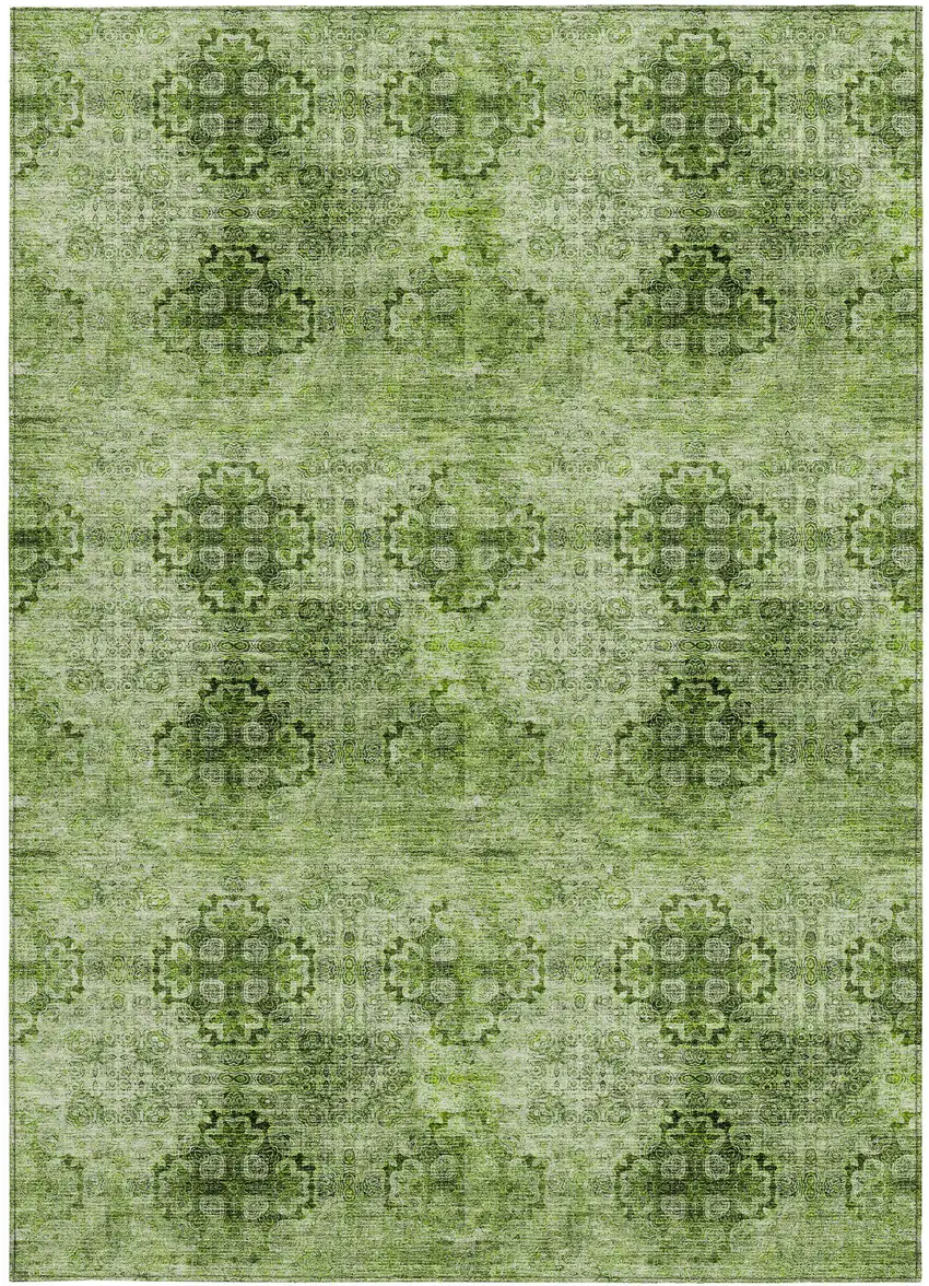 3' X 4' Olive Green Floral Medallion Washable Non Skid Indoor Outdoor Area Rug Photo 2