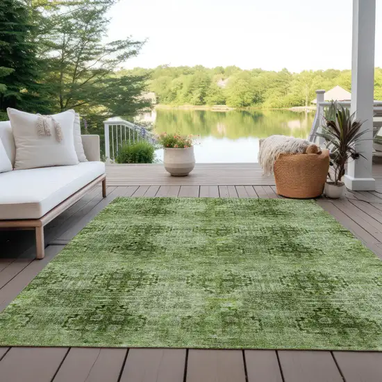 Olive Green Floral Medallion Washable Non Skid Indoor Outdoor Area Rug Photo 8