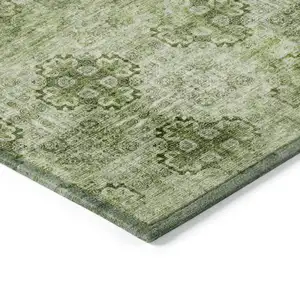 Photo of 3' X 5' Olive Green Floral Medallion Washable Non Skid Indoor Outdoor Area Rug