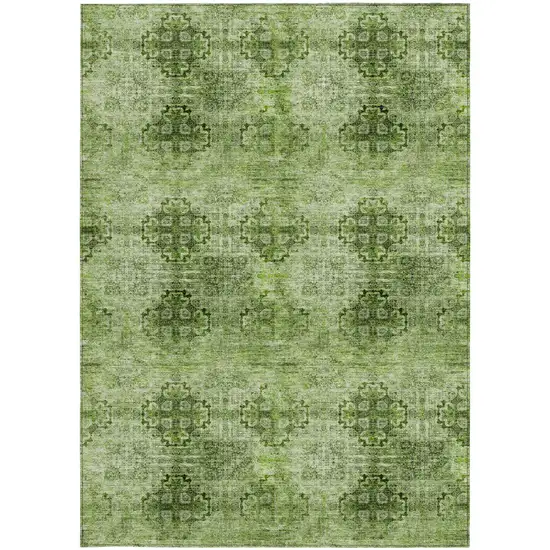 Olive Green Floral Medallion Washable Non Skid Indoor Outdoor Area Rug Photo 5