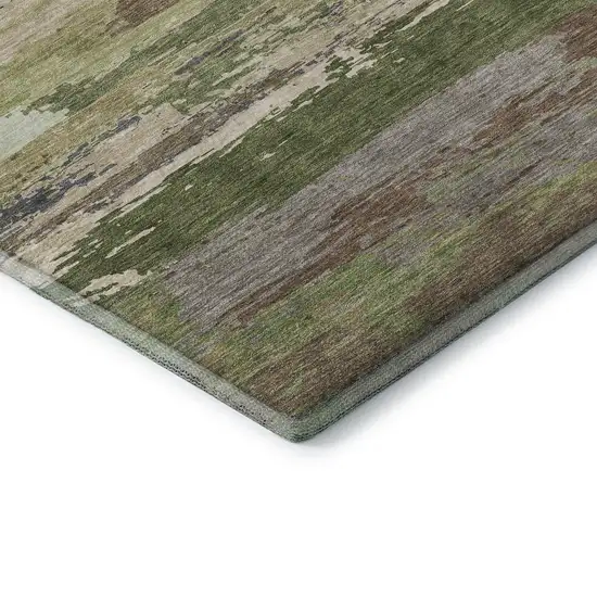 8' X 8' Olive Green Silver And Brown Abstract Washable Round Rug With UV Protection Photo 5