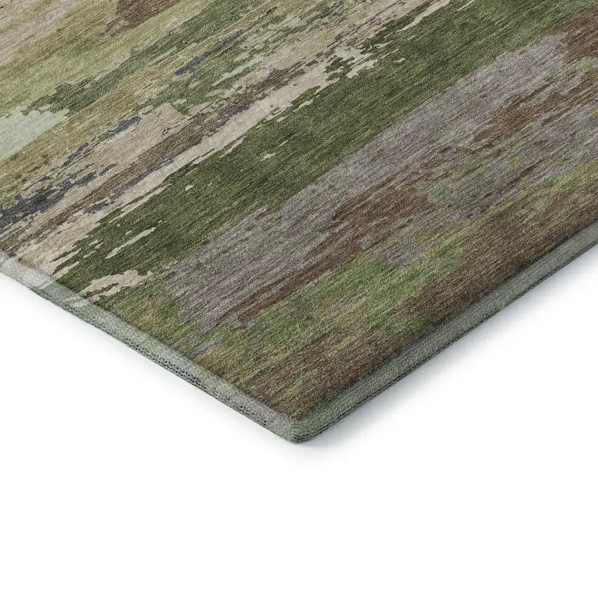 8' X 8' Olive Green Silver And Brown Abstract Washable Round Rug With UV Protection Photo 5