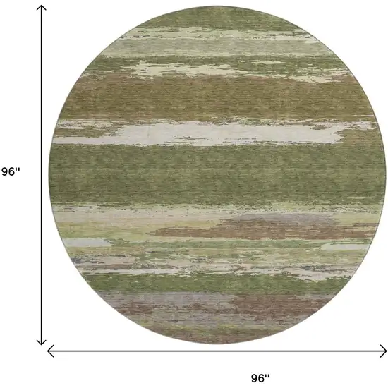 8' X 8' Olive Green Silver And Brown Abstract Washable Round Rug With UV Protection Photo 8