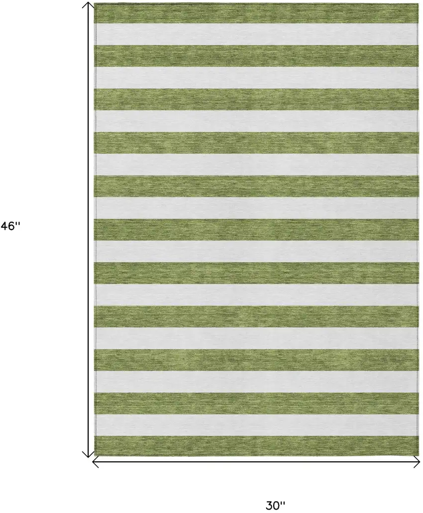 3' X 4' Olive Green Striped Washable Non Skid Indoor Outdoor Area Rug Photo 3