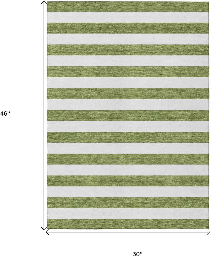 3' X 4' Olive Green Striped Washable Non Skid Indoor Outdoor Area Rug Photo 3