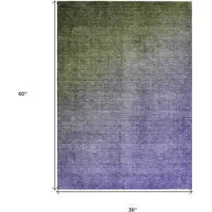 Photo of 3' X 5' Olive Green and Purple Ombre Washable Non Skid Indoor Outdoor Area Rug